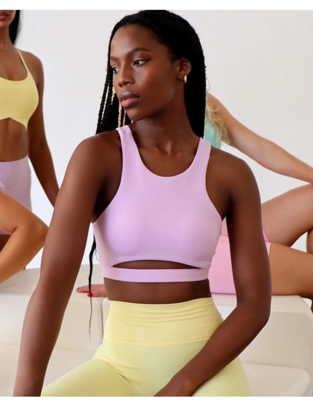 Cleo Harper Coco Beale in Lilac Sports Bra with Gold Logo